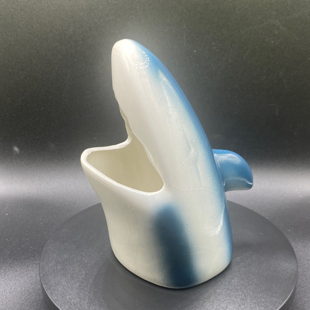 Oceanic Blue and White Ceramic Shark Tiki Mug